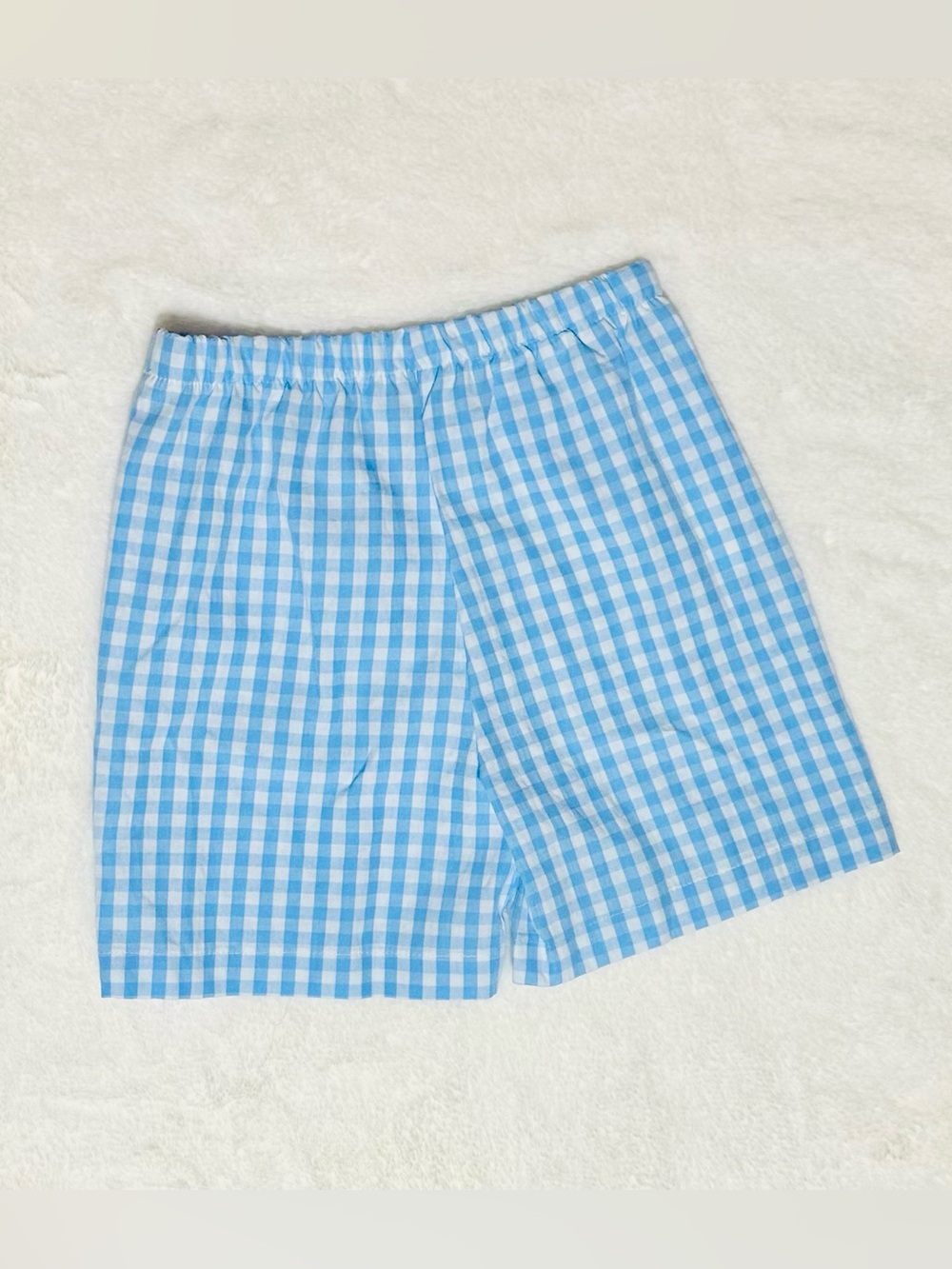 Light Blue Gingham Elastic Waist Shorts